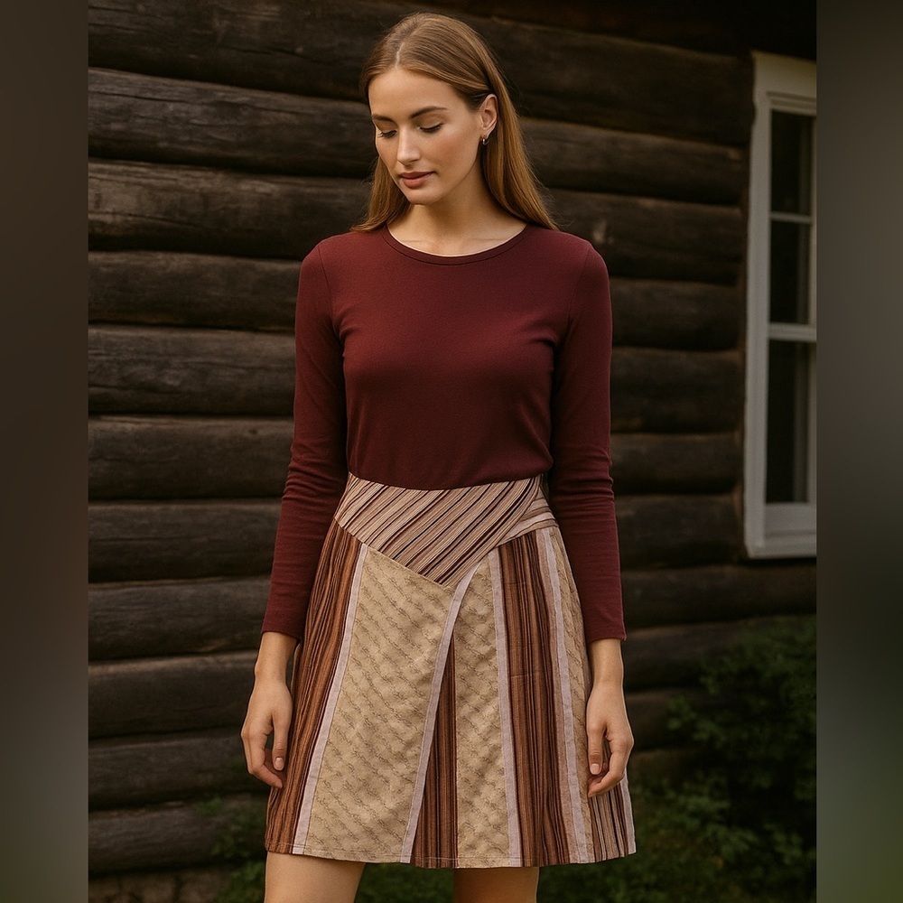 J.Jill striped patchwork A-line skirt Vintage Cottagecore Cabincore Size 12